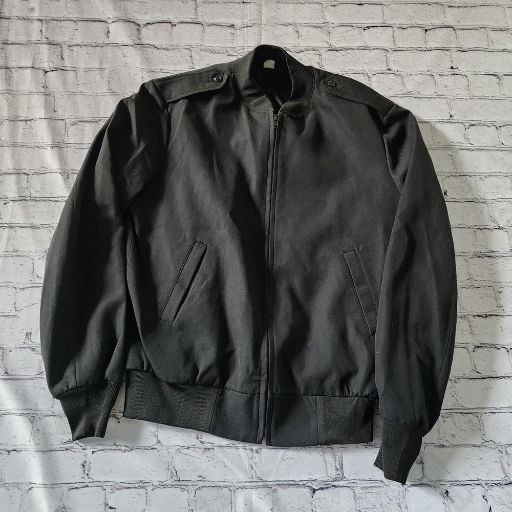 Neptune Garment Co Army Officer Male Jacket Black Poly Wool Bomber 40 Long